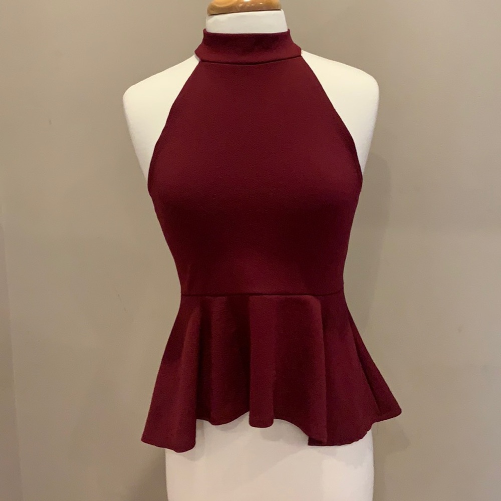 3/$25 Discreet Wine colored high low halter top